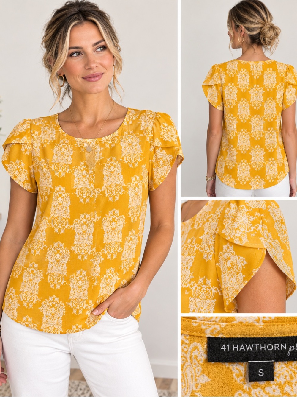 41 Hawthorn “Kerensa” Tulip Sleeve Blouse (Marigold)